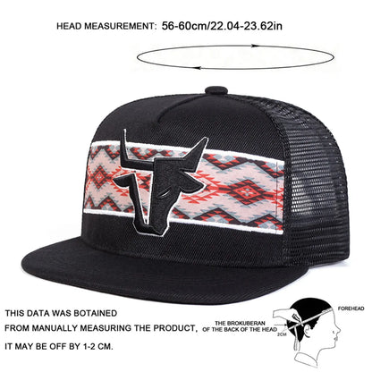 Unisex Personalized Bull Head Embroidery Hip-Hop Net Hats Spring Summer Outdoor Adjustable Casual