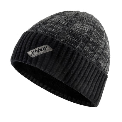 KKISSBAOBEI Winter Warm Beanie Men Knitted Mixed Color Hat Double Layer Thick Hats Men's Outdoor Ski Hats