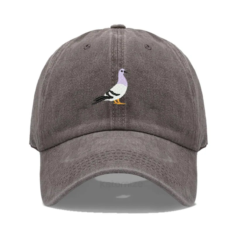 Pigeon Embroidery Baseball Cap Women Men Adjustable Soft Washed Cotton Dad Hat Unisex Classic Golf