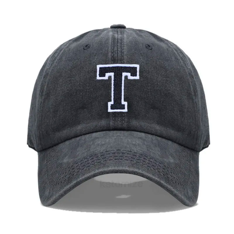 Bicolor Color Letter A-Z Embroidery Washed Cotton Baseball Cap Men Women Unisex Dad Hat Sun Outdoor