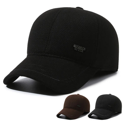 Men Warm Thick Autumn Winter Baseball Caps Male Sport Visors Earflaps Dad Snapback Cap Hat - Thick