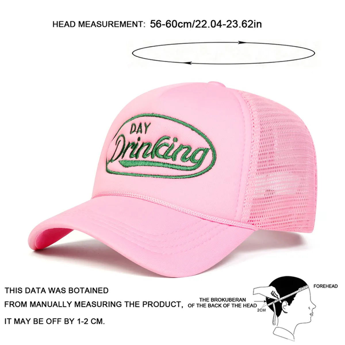 Unisex Day Drinking Letter Embroidery Baseball Net Caps Spring Summer Outdoor Adjustable Casual Hats