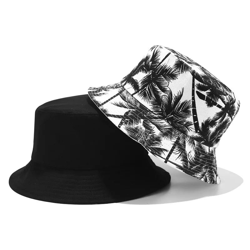 Men Women Coconut Tree Bucket Hat Cotton Printing Hip Hop Fisherman Panama Sun Outdoor Street Casual