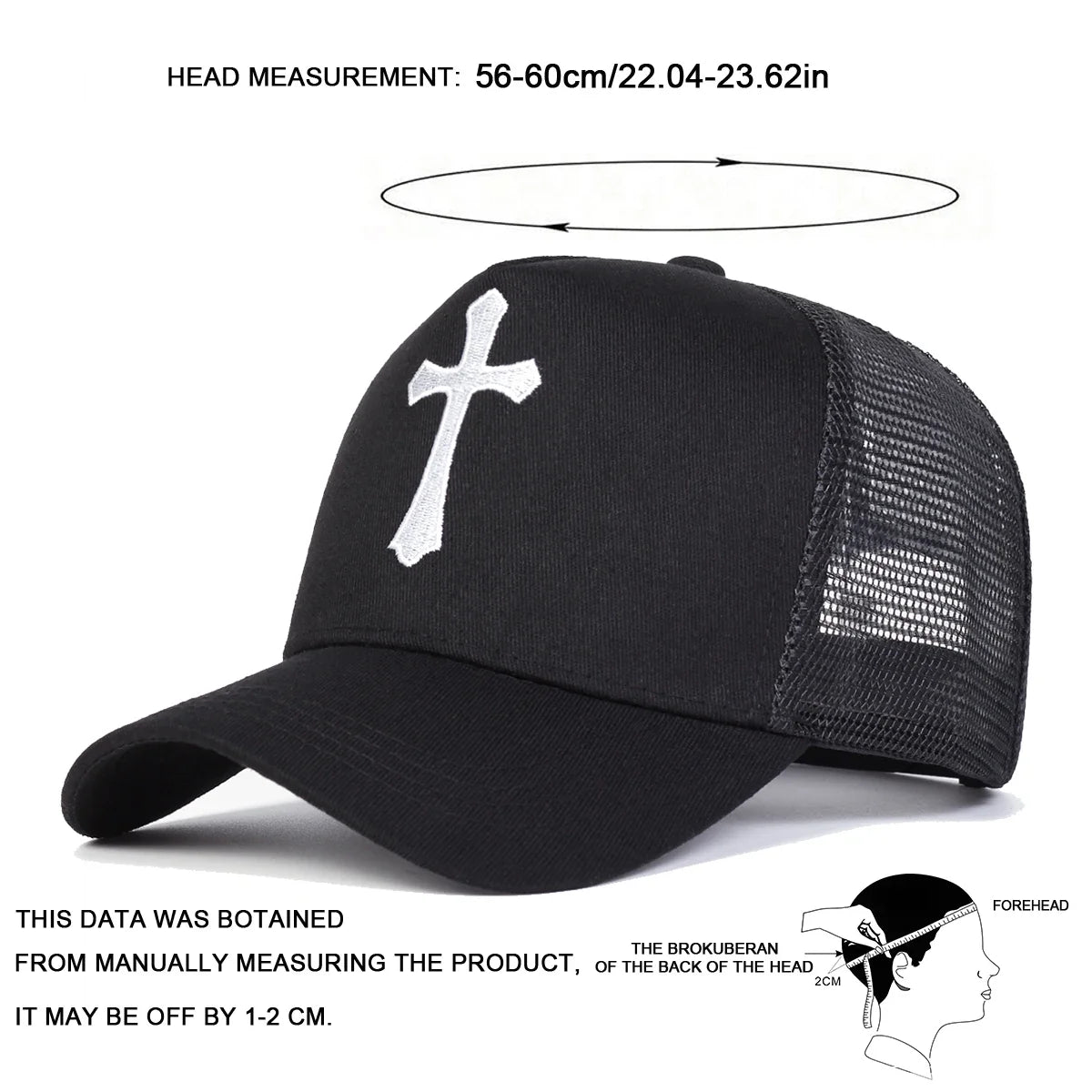 Unisex Cross Embroidery Baseball Net Caps Adjustable Casual Hats Spring Summer Outdoor Sunscreen Hat
