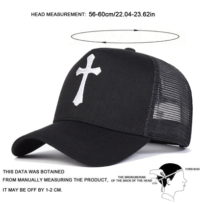 Unisex Cross Embroidery Baseball Net Caps Adjustable Casual Hats Spring Summer Outdoor Sunscreen Hat