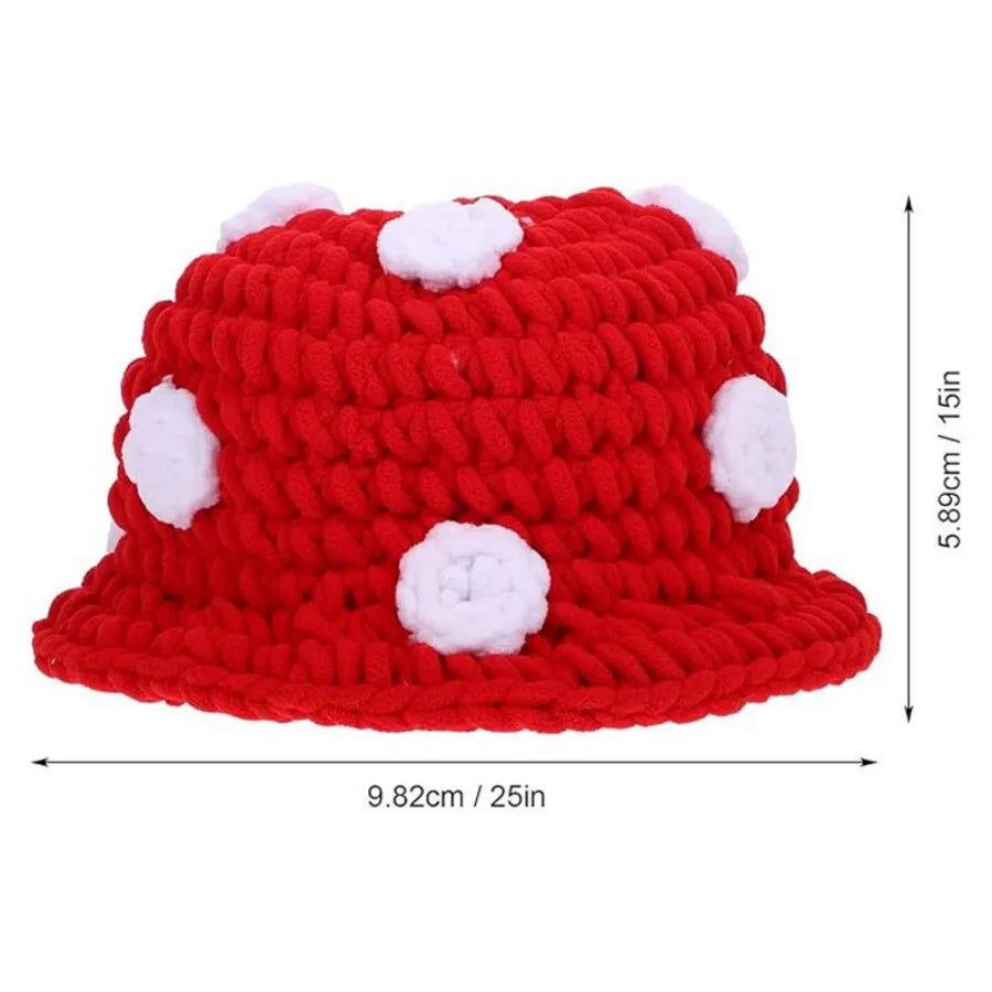 Christmas Fall Winter Crochet Bucket Hat Unisex Cute Mushroom Berets For Women Warm Fluffy Handmade Knitted Hats Gift Couple Hat