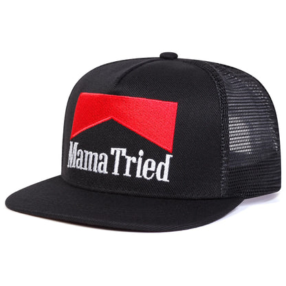 Unisex Mama Tried Letter Embroidery Hip-Hop Net Hats Spring Summer Outdoor Adjustable Casual