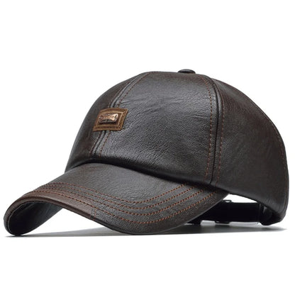 Men Leather Baseball Cap Hip Hop Casual Adjustable Winter Warm Hat Snapback Pu Trucker Caps Gorras