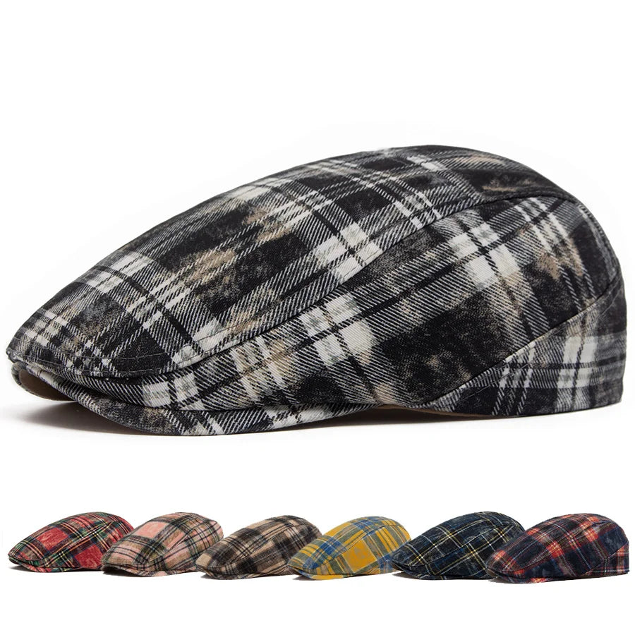 Y2k Plaid Beret Summer Women Hat Vintage Caps For Men Casual Female Sun Soft Flat Hats Visor Newsboy Cap Unisex Adjustable New