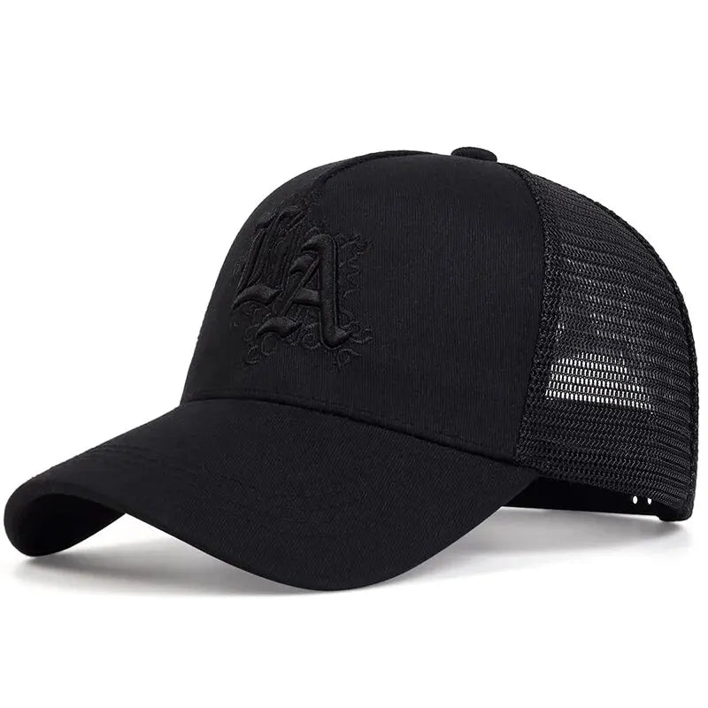 Unisex La Letter Embroidery Baseball Net Caps Spring Summer Outdoor Adjustable Casual Hats Sunscreen