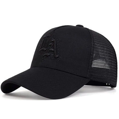Unisex La Letter Embroidery Baseball Net Caps Spring Summer Outdoor Adjustable Casual Hats Sunscreen