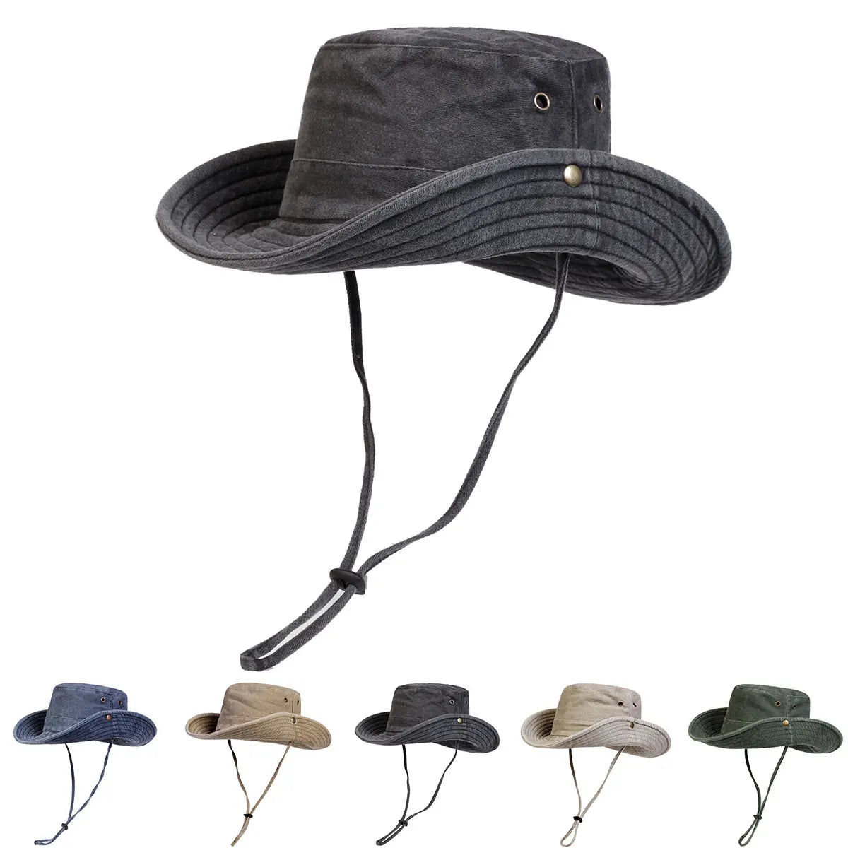 Men Big Eaved Solid Color Washed Bucket Hats Fishermen Caps Outdoor Casual Cap Sunscreen Hat
