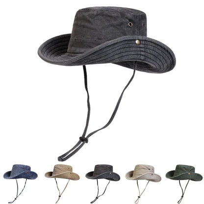 Men Big Eaved Solid Color Washed Bucket Hats Fishermen Caps Outdoor Casual Cap Sunscreen Hat