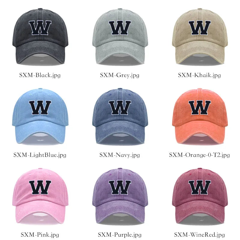 Bicolor Color Letter A-Z Embroidery Washed Cotton Baseball Cap Men Women Unisex Dad Hat Sun Outdoor