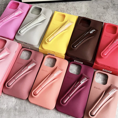 RHODE Lip Gloss Phone Case Set for iPhone 11–17 – Silicone Makeup Case with Box