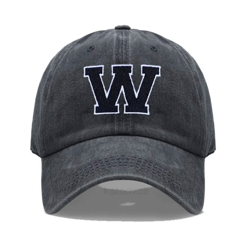Initial Letter A-Z Embroider Baseball Cap Men Womne Washed Cotton Dad Hat Team Sport Visors Snapback