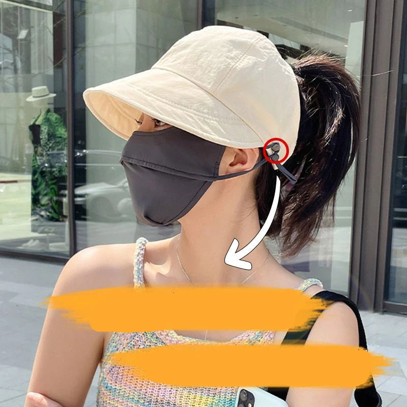 Summer Wide Brim Sunhat Women Sun Hats Foldable Adjustable Outdoor Beach Bucket Hat UV Protection Visors Fisherman Ponytail Caps