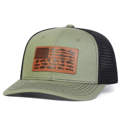 Unisex Brown Little Fish Flag Leather Label Baseball Net Caps Spring Summer Outdoor Adjustable