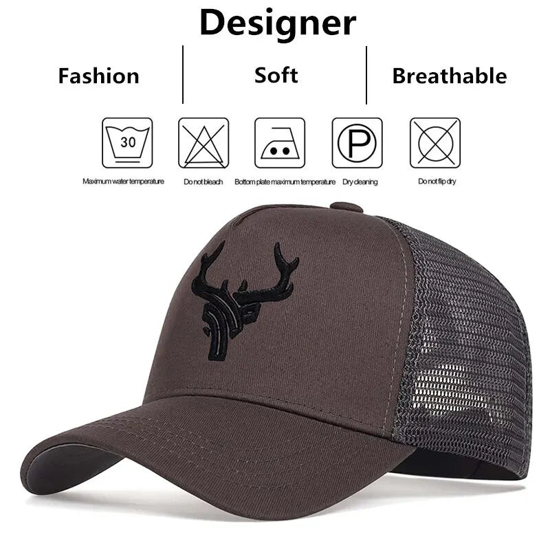 Unisex Animal Antlers Embroidery Baseball Net Caps Spring Summer Outdoor Adjustable Casual Hats