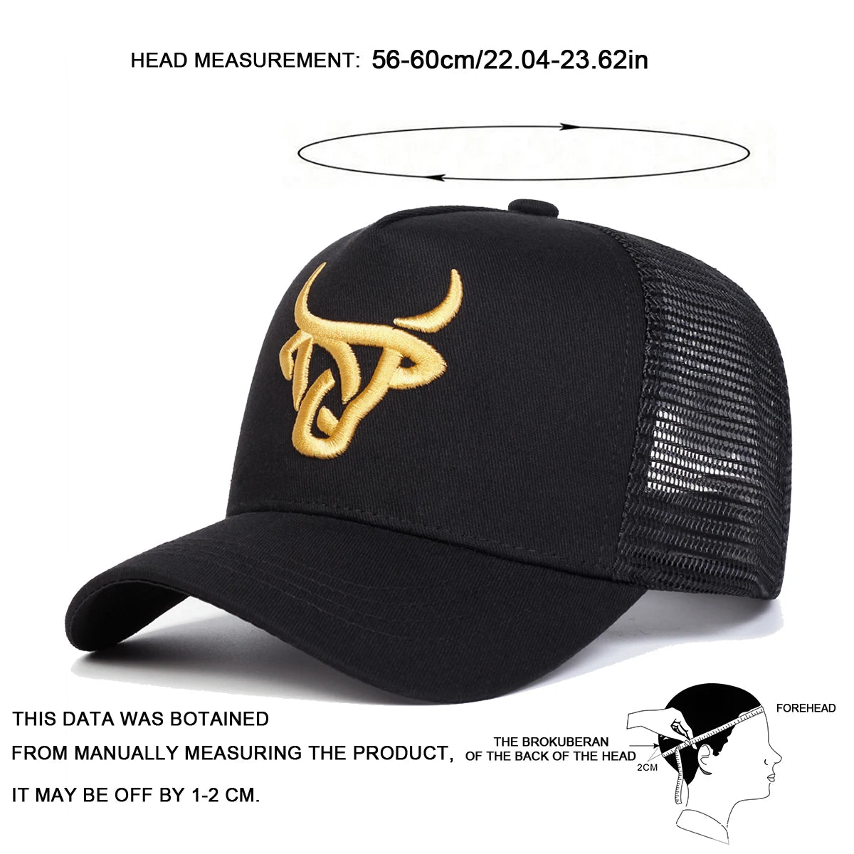Unisex Ox Head Embroidery Baseball Net Caps Spring Summer Outdoor Adjustable Casual Hats Hip Hop Hat