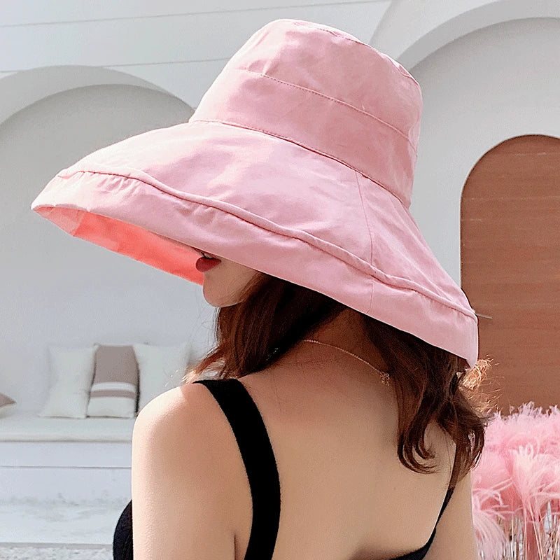 Women S Hat Bucket Panamanian Four Seasons Fisherman Big Brim Double-Sided Sun Visor C