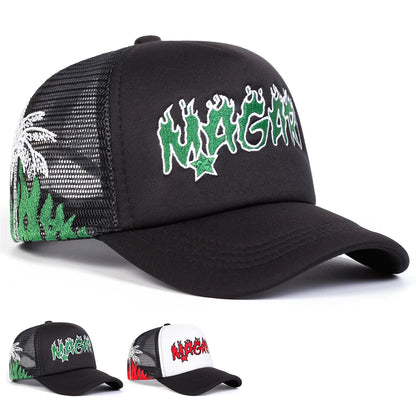 Unisex Magari Flame Embroidery Baseball Net Caps Spring Summer Outdoor Adjustable Casual Hats