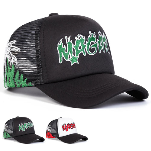 Unisex Magari Flame Embroidery Baseball Net Caps Spring Summer Outdoor Adjustable Casual Hats