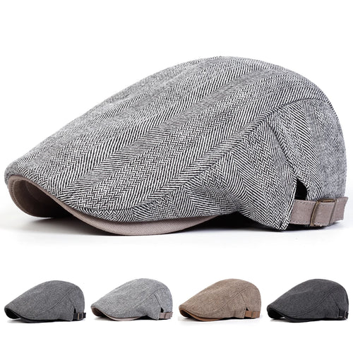 Men Retro Herringbone Grid Newsboy Caps British Painters Hats Spring Autumn Adjustable Flat Cap Hip