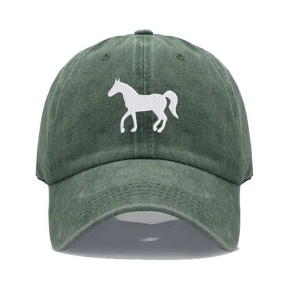 Horse Embroidered Baseball Cap Women Men Adjustable Washed Cotton Dad Hat Unisex Classic Golf Caps