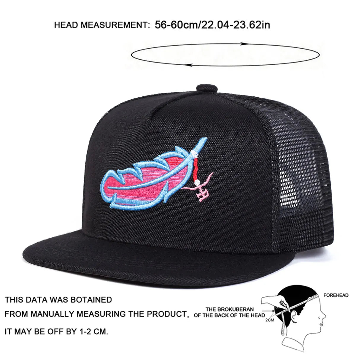 Unisex Colorful Feather Embroidery Hip-Hop Net Hats Spring Summer Outdoor Adjustable Casual Baseball