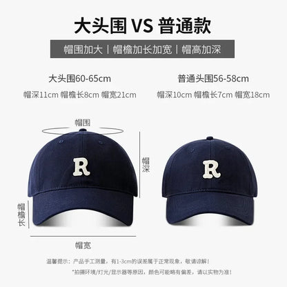 Large Head Circumference Baseball Cap Men S Women Dome Hat Soft Top 60 65cm Sun Protection Letter R