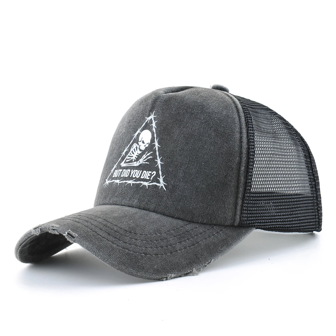 Washed Denim Baseball Cap Women Printing Skull Sun Visor Cap Men Snapback Hip Hop Trucker Cap Breathable Mesh Hat