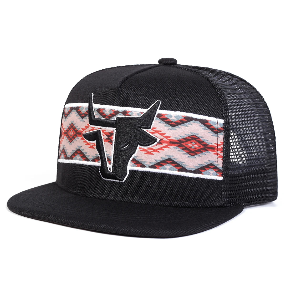 Unisex Personalized Bull Head Embroidery Hip-Hop Net Hats Spring Summer Outdoor Adjustable Casual
