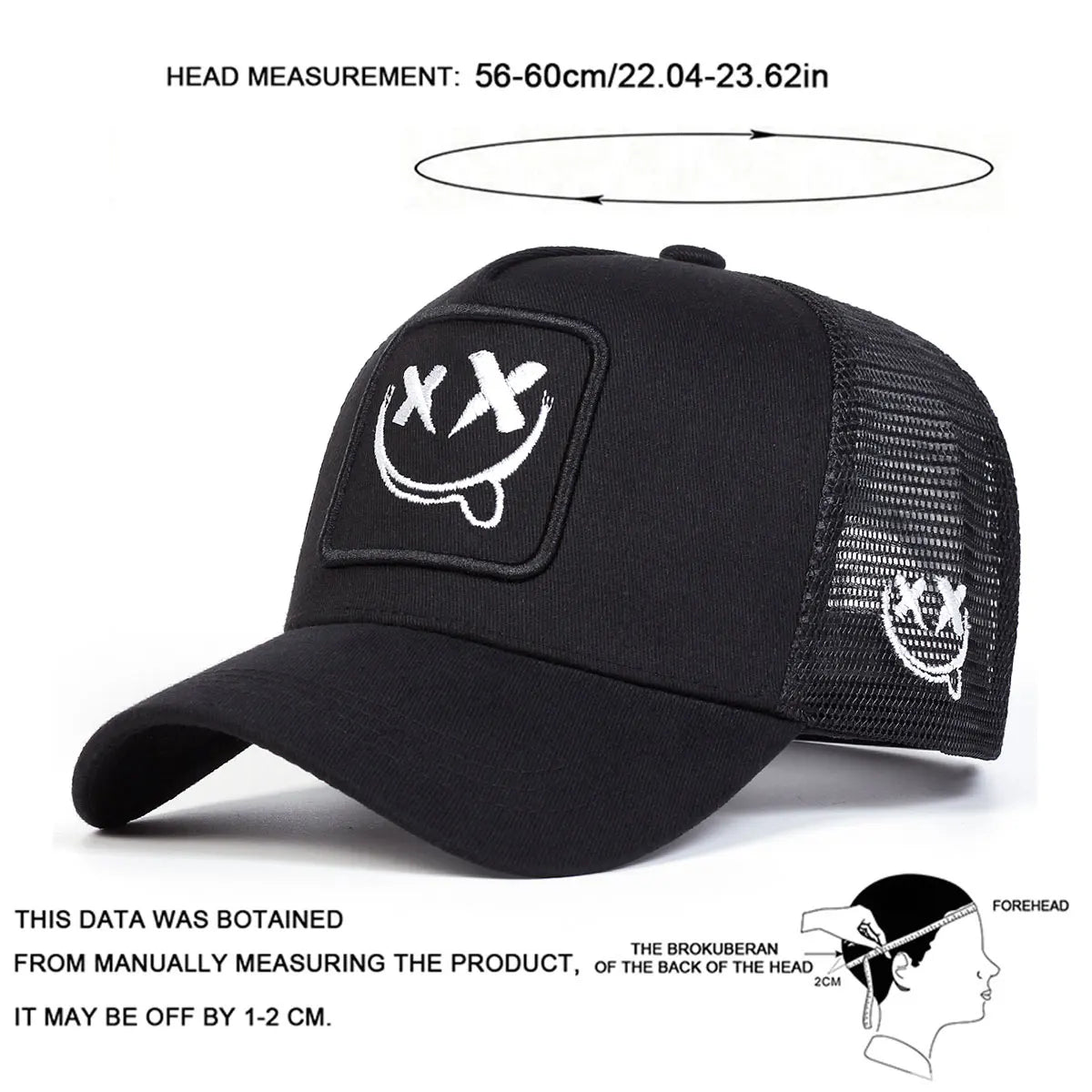 Unisex Xx Smiling Face Embroidery Baseball Net Caps Spring Summer Outdoor Adjustable Casual Hats Hip