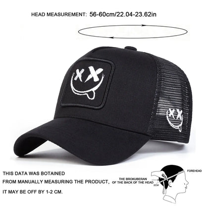 Unisex Xx Smiling Face Embroidery Baseball Net Caps Spring Summer Outdoor Adjustable Casual Hats Hip