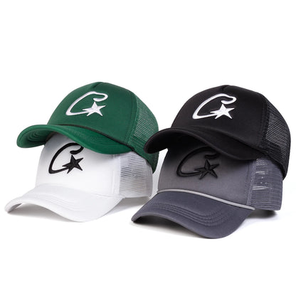 Unisex C Letter Pentagram Embroidery Baseball Net Caps Spring Summer Outdoor Adjustable Casual Hats