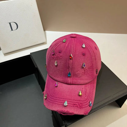 Luxury Water Diamond Baseball Caps Korean Designer Manual Personalized Sun Hat Men Women Youth Trend  Water Washed Snapback Cap